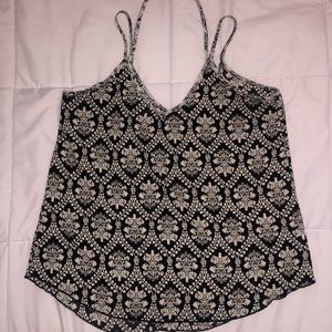 Abstract Black and Ivory Print Chiffon Tank